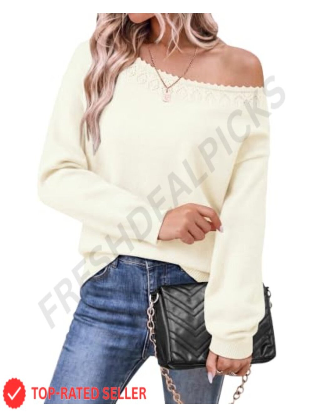 Women's Off the Shoulder Boat Neck Pullover Sweater Relaxed Knit